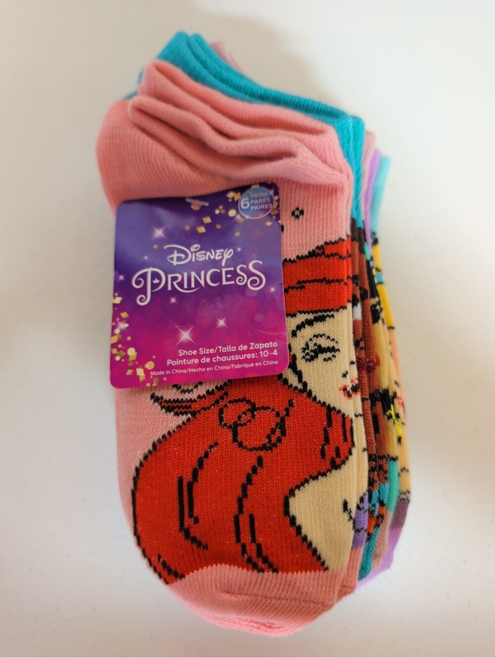Disney "Princess" Girls Size 10-4 Low-Cut Socks 6 Pairs